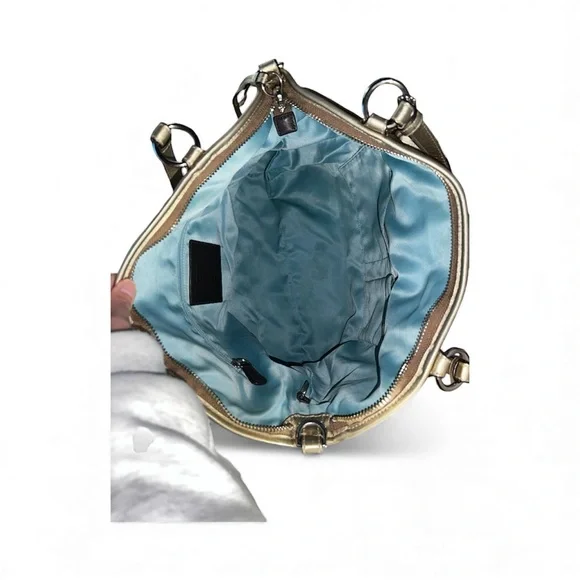 COACH Leah Large Metallic Gold Luxury Leather Satchel - Picture 10 of 12